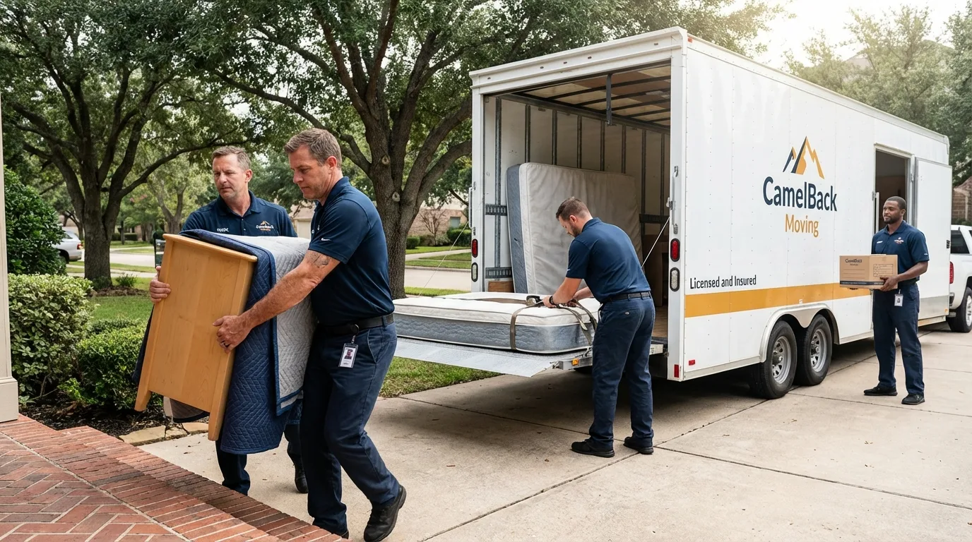 Crew loading residential truck for cross-state move from Mitchell, NE